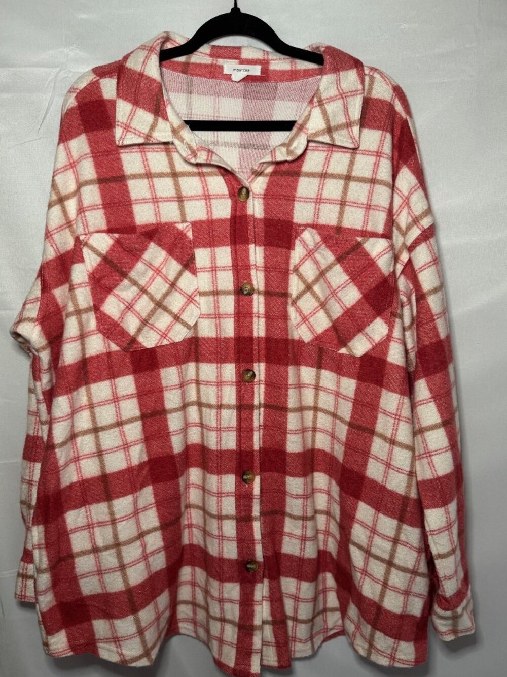 Maurice's red and white plaid button-up long sleeve women's plus 2X pockets